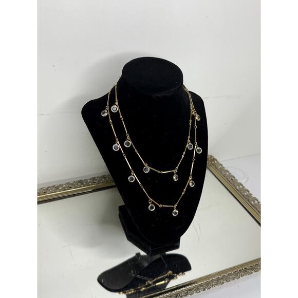 Gold Tone Signed Swarovski Clear Crystal Long Necklace 34”, Bezel Crystal, Facet - Picture 8 of 9